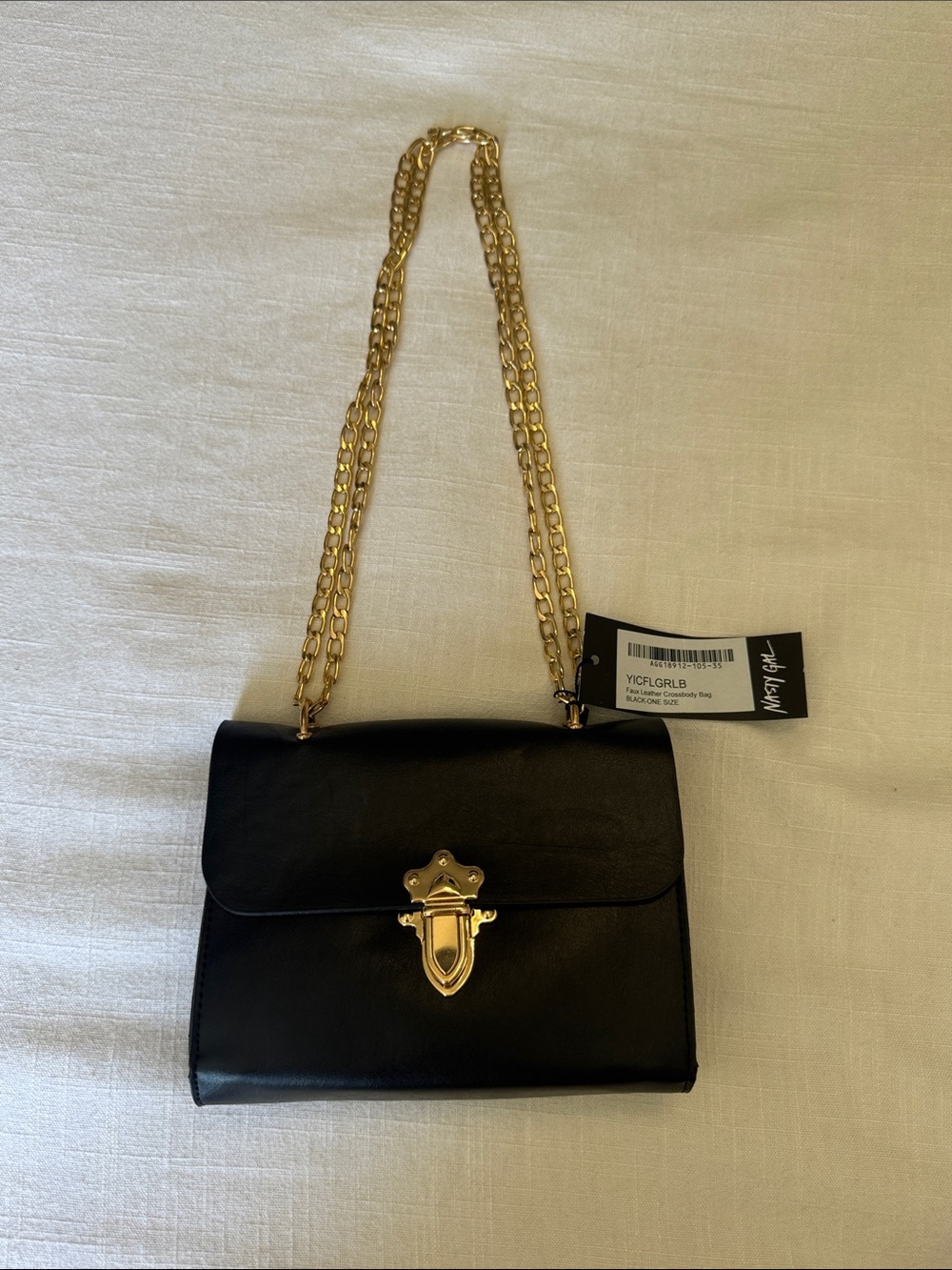 NWT Nasty Gal Black Crossbody Bag with Gold Chain